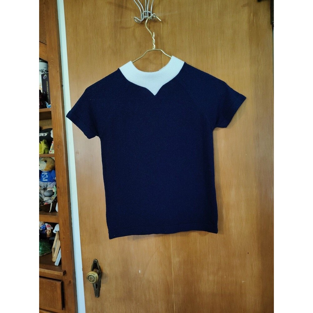 Vtg Talbott Traveler Women's Short Sleeve Polyester Sweater Blouse Blue Size 34